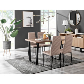 Kylo Brown Wood Effect Dining Table & 4 Cappuccino Milan Black Leg Chairs