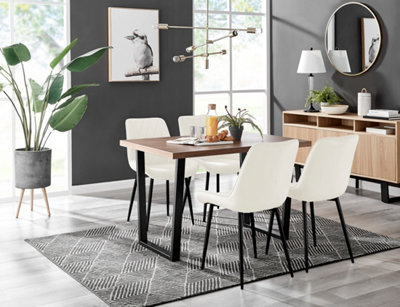 Kylo Brown Wood Effect Dining Table 4 Cream Pesaro Black Leg Chairs