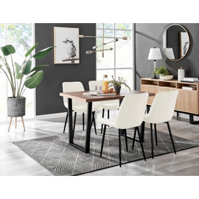Kylo Brown Wood Effect Dining Table & 4 Cream Pesaro Black Leg Chairs