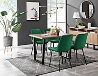 Kylo Brown Wood Effect Dining Table & 4 Green Pesaro Black Leg Chairs