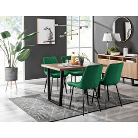Kylo Brown Wood Effect Dining Table & 4 Green Pesaro Black Leg Chairs