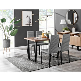 Kylo Brown Wood Effect Dining Table & 4 Grey Milan Black Leg Chairs