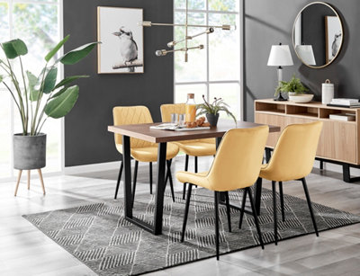 Kylo Brown Wood Effect Dining Table & 4 Mustard Pesaro Black Leg Chairs