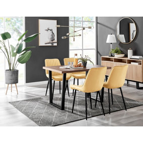 Kylo Brown Wood Effect Dining Table & 4 Mustard Pesaro Black Leg Chairs