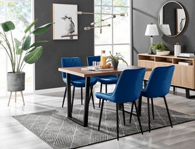 Kylo Brown Wood Effect Dining Table & 4 Navy Pesaro Black Leg Chairs