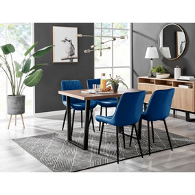 Kylo Brown Wood Effect Dining Table & 4 Navy Pesaro Black Leg Chairs