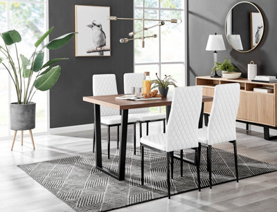 Kylo Brown Wood Effect Dining Table 4 White Milan Black Leg Chairs