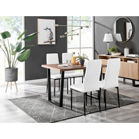 Kylo Brown Wood Effect Dining Table & 4 White Milan Black Leg Chairs