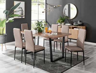 Kylo Brown Wood Effect Dining Table & 6 Cappuccino Milan Black Leg Chairs