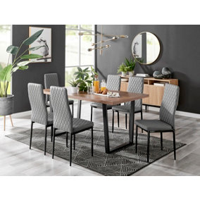 Kylo Brown Wood Effect Dining Table & 6 Grey Milan Black Leg Chairs