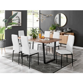Kylo Brown Wood Effect Dining Table & 6 White Milan Black Leg Chairs