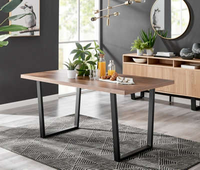 Kylo Rectangular 6 Seat Wood Effect Dining Table with Black Metal U Shape Legs Modern Industrial Table Design