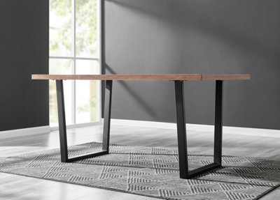 Kylo Rectangular 6 Seat Wood Effect Dining Table with Black Metal U Shape Legs Modern Industrial Table Design
