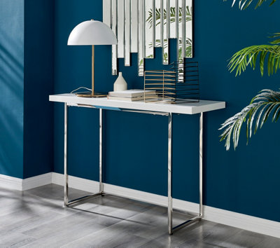 White console table with silver legs discount