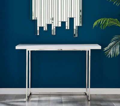 Kylo Rectangular White High Gloss and Silver Chrome Console Table