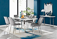Kylo White High Gloss Dining Table & 6 Grey Pesaro Silver Chairs