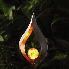 Kyoto Hanging LED Globe Light - Solar Powered Metallic Outdoor Garden Sculpture Decoration - H30 x W17.5 x D7.2cm