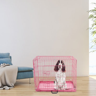 L 36inch Foldable Pink Dog Cage - 3