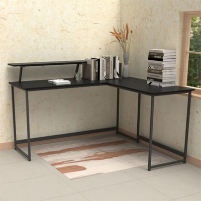 L Computer Desk with Self Corner Desk Work Table Home Office Table Industrial Rustic Black