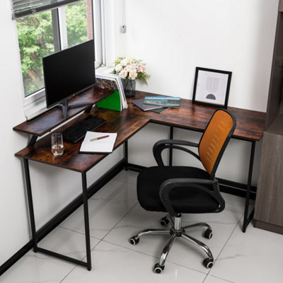 L Computer Desk with Self Corner Tabletop Home Office Work Table ...