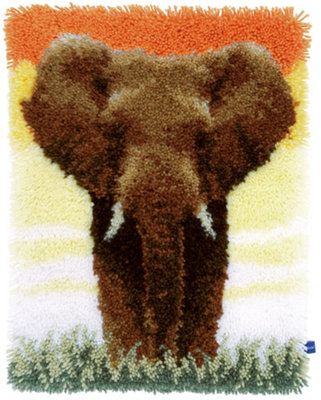 L/HK RUG ELEPHANT - Latch Hook Kit: Rug: Elephant in the Savannah - Vervaco