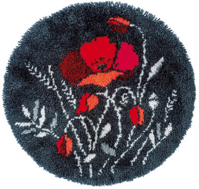 L/HK S/RUG POPPIES - Latch Hook Kit: Rug: Shaped: Poppies - Vervaco