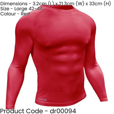 L - RED Adult Long Sleeve Baselayer Compression Shirt - Unisex Training ...