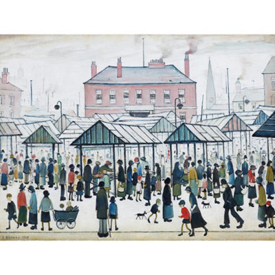 L.S. Lowry Market Scene Northern Town 1939 Framed Canvas Print ...