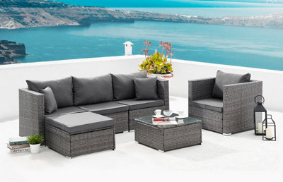 Grey rattan l on sale shaped sofa