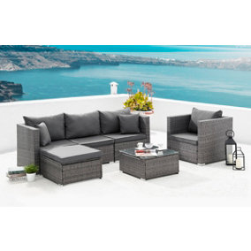 L-Shape Rattan Garden Sofa Set with Chair, Grey