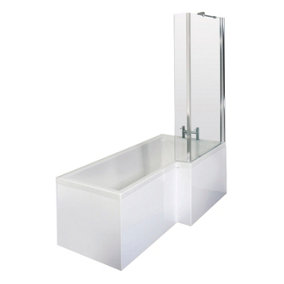 L Shape Right Hand Shower Bath Bundle - Includes Tub, Screen with Fixed Return & Front Panel -  1500mm - Balterley