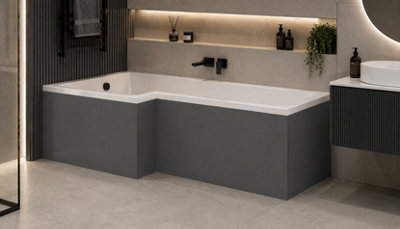 L SHAPED 1700MM GLOSS DARK GREY BATH FRONT PANEL PVC COATED MDF