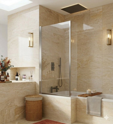 L Shaped 6mm Pivot Bath Shower Screen Clear Glass with Chrome Frame