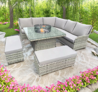 Fire Pit Table Rattan Furniture Seater L Shaped Seater Grey Rattan