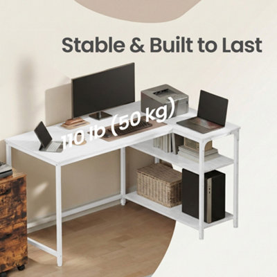 L Shaped Corner Desk, Computer Gaming Desk with Storage,Maple White