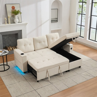 L-Shaped Couch Sofa Bed with Storage, 3 Seater Pull Out Sofa Bed with ...