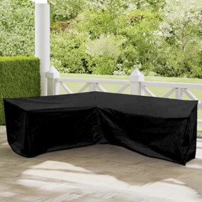 L-Shaped Garden Furniture Covers Waterproof Heavy Duty 420D Oxford Fabric Windproof Anti-UV Patio Sofa Covers, Black