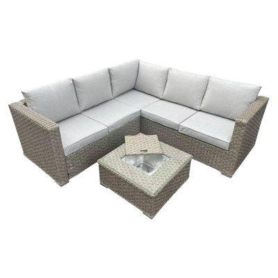 L Shaped Garden Patio Rattan Corner Sofa Set with Coffee Table and