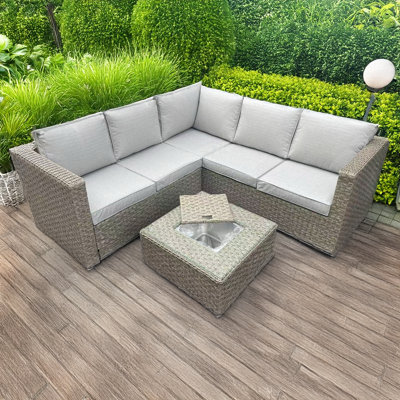 L Shaped Garden Patio Rattan Corner Sofa Set with Coffee Table and Ice — free download
