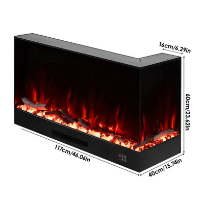 L shaped Recessed Corner Electric Fireplace, Black Fireplace, Built In ...