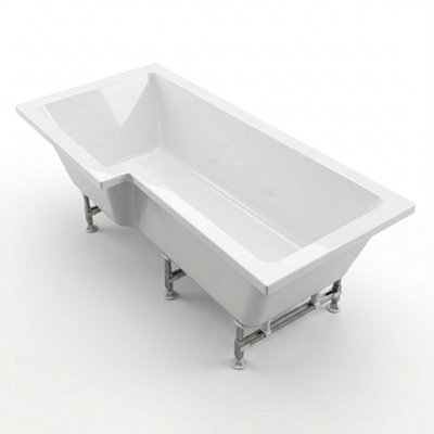 L Shaped Shower Bath 1700mm Left Hand, White Acrylic, Extra Strong ...