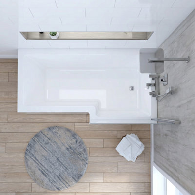 L Shaped Shower Bath 1700mm Left Hand, White Acrylic, Extra Strong ...