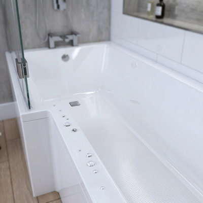 L Shaped Shower Bath 1700mm Left Hand, White Acrylic, Extra Strong ...