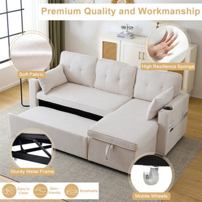 L Shaped Sofa Bed with Storage Chaise - 3-in-1 Convertible Sectional ...