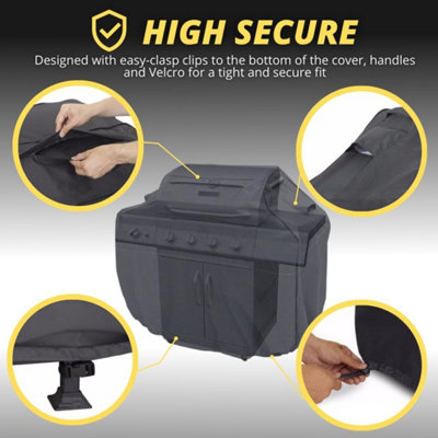 L183 x W66 x H130cm Large Black Garden Cover Waterproof Heavy Duty Anti-UV Grill Cover - 3