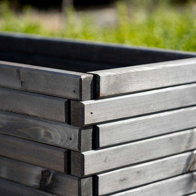 L2m Pine Wood Raised Trough Planter in Grey - 3
