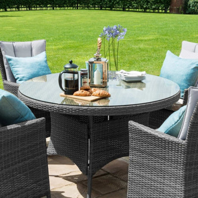 LA 4 Seat Round Rattan Dining Set Grey