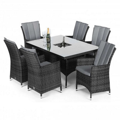 LA 6 Seat Rectangular Rattan Dining Set Grey with Built In Ice Bucket
