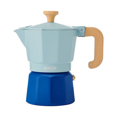 La Cafetière 'Venice' Sky Blue Espresso Maker, 2-Tone 3 Cup Aluminium Brewer, Gift Boxed, 150ml