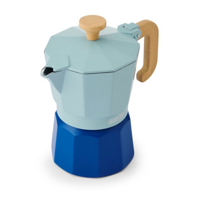 La Cafetière 'Venice' Sky Blue Espresso Maker, 2-Tone 3 Cup Aluminium Brewer, Gift Boxed, 150ml